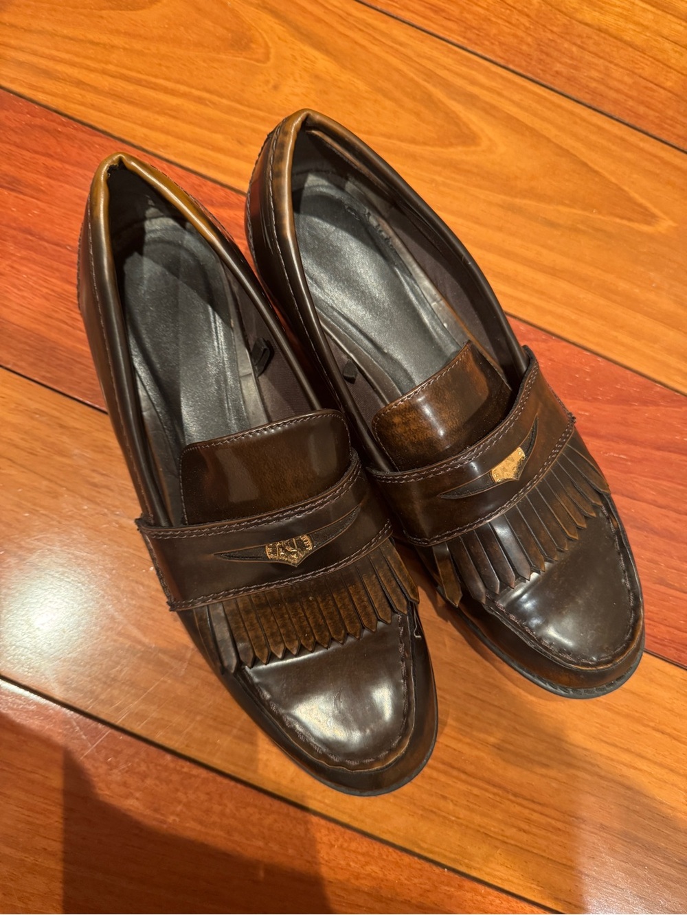 Zara Dark Brown Leather Fringe Penny Loafers